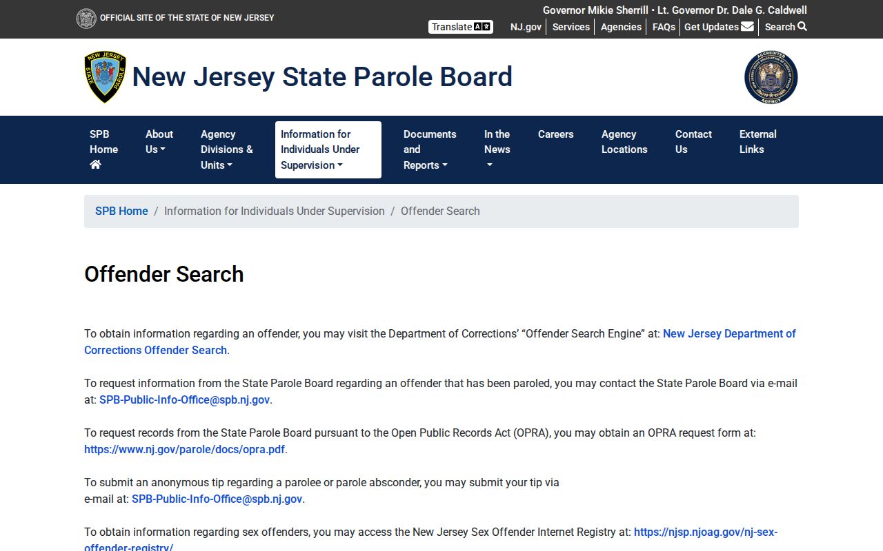 Hudson County post-release supervision information request page
